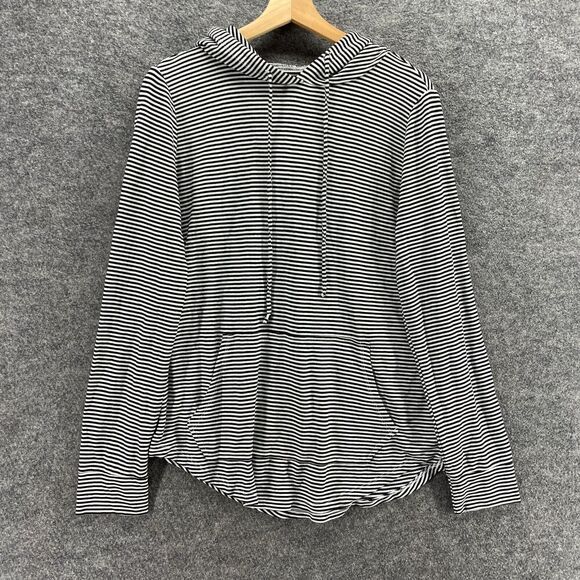 Workshop Tops - Workshop Hoodie Women M Medium Black Striped Hooded Long Sleeve Pockets Rayon